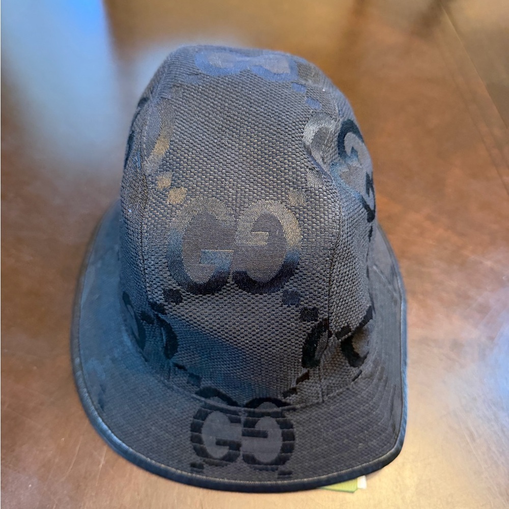 New Authentic Gucci GG Supreme Jumbo Logo Black Bucket Hat Size S - Picture 8 of 15